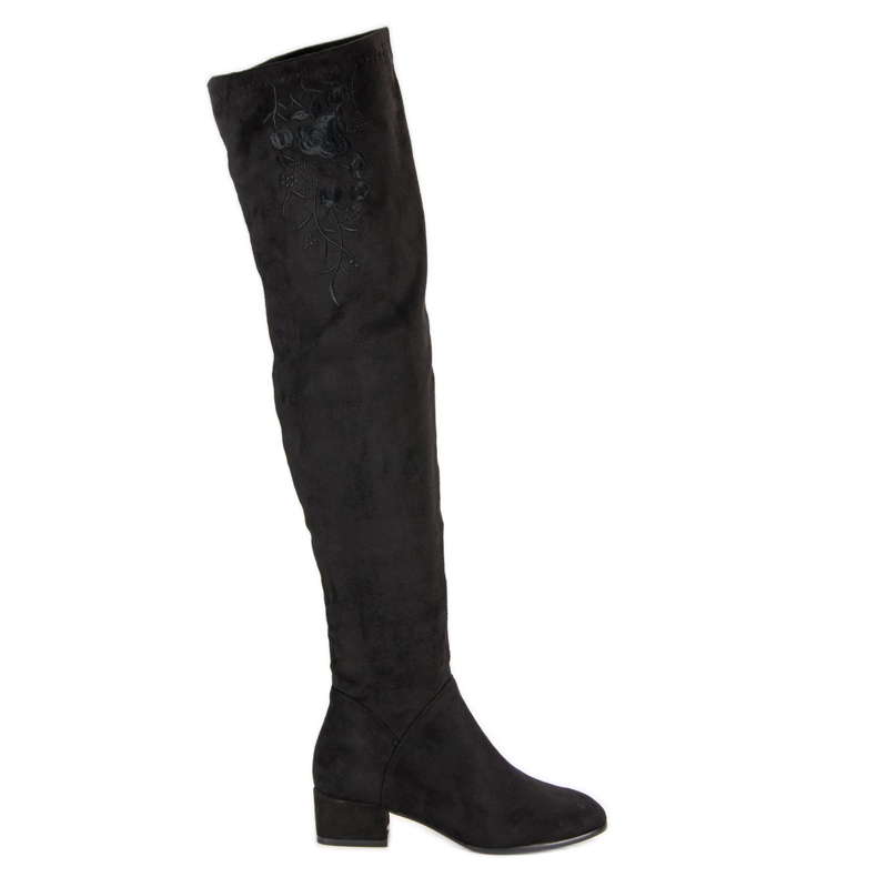 Overknee-Stiefel aus Wildleder mit Stickerei schwarz
