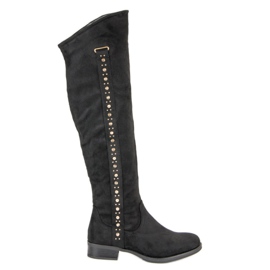 Super Me Wildlederstiefel mit flachen Absätzen schwarz