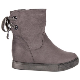 Bestelle Burgunderrote Keilstiefel grau