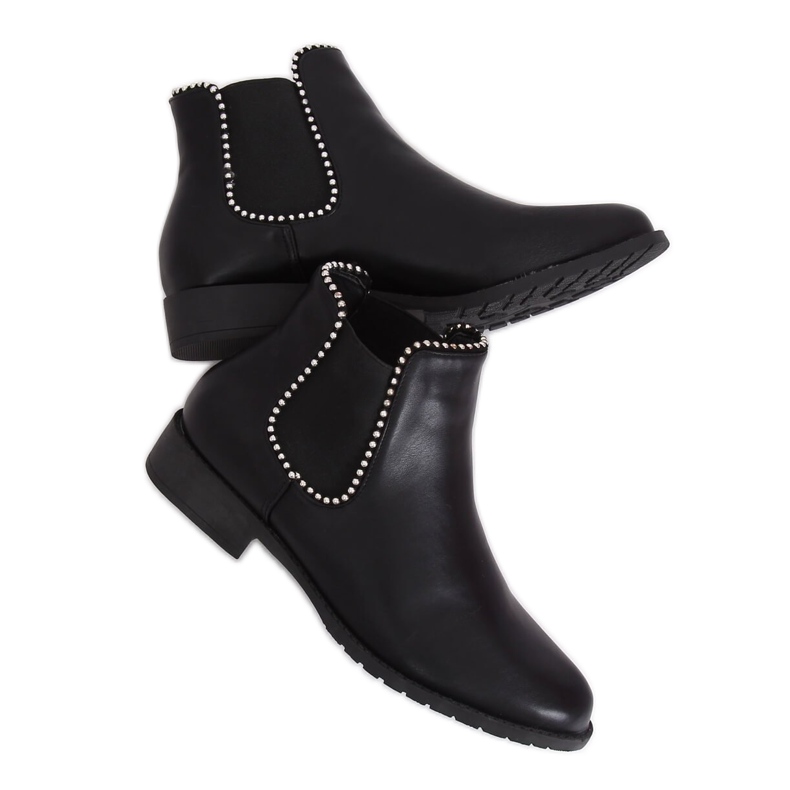 Schwarze Chelsea Boots mit Perlen Q-30 Schwarz