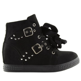 Schwarze Stiefel mit verstecktem Keilabsatz 7-X8029A Schwarz