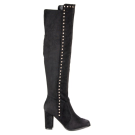 Elegante VINCEZA Overknee-Stiefel aus Wildleder schwarz