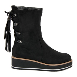 Forever Folie Ankle Boots aus Wildleder mit Keilabsatz schwarz