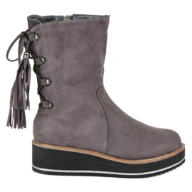 Forever Folie Ankle Boots aus Wildleder mit Keilabsatz grau