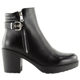 Schwarze Stiefel mit weitem Absatz NS027P Schwarz