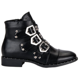 Groto Gogo Rockstiefel mit flachem Absatz schwarz