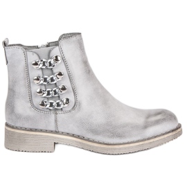 Forever Folie Graue Stiefeletten mit flachem Absatz