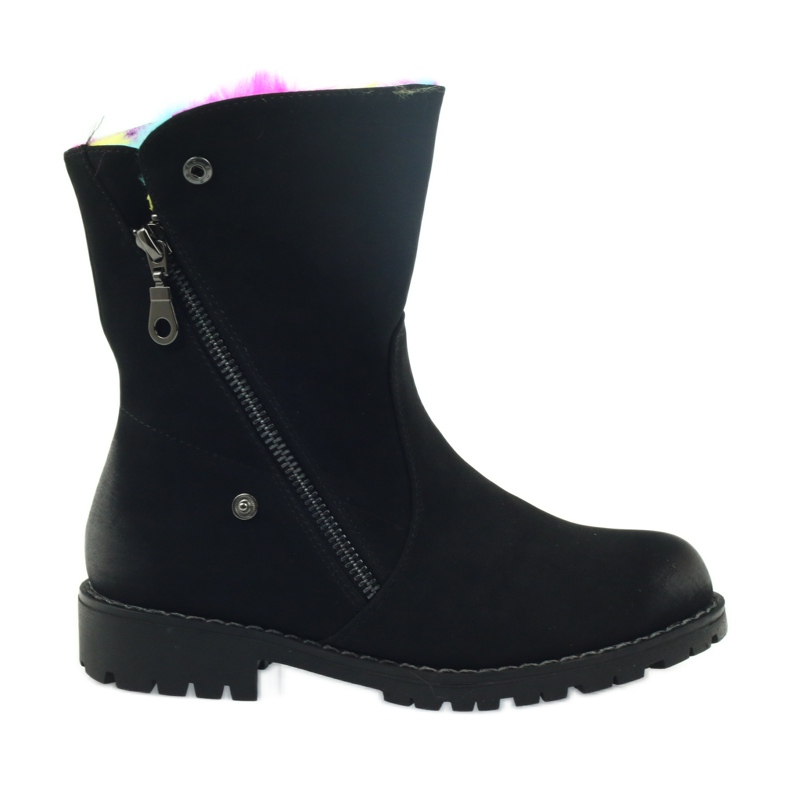 Sergio Leone Stiefel mit farbigem Fell mit Reißverschluss schwarz mehrfarbig