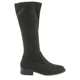 M.Daszyński Schwarze Stretch-Stiefel mit flachem Absatz MR1602