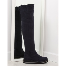 Damen marineblaue Overknee-Stiefel 512-PG blau