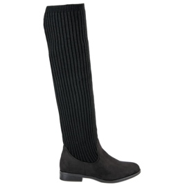 Bestelle Overknee-Stiefel mit flachem Absatz schwarz