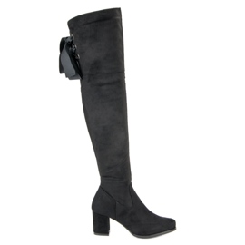 Queentina Elegante oberschenkelhohe Stiefel mit hohen Absätzen schwarz