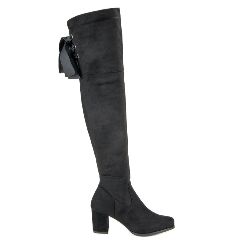 Queentina Elegante oberschenkelhohe Stiefel mit hohen Absätzen schwarz