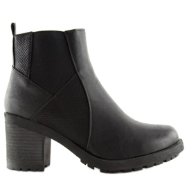 Schwarze Stiefel mit weiten Absätzen 1032-1 Schwarz