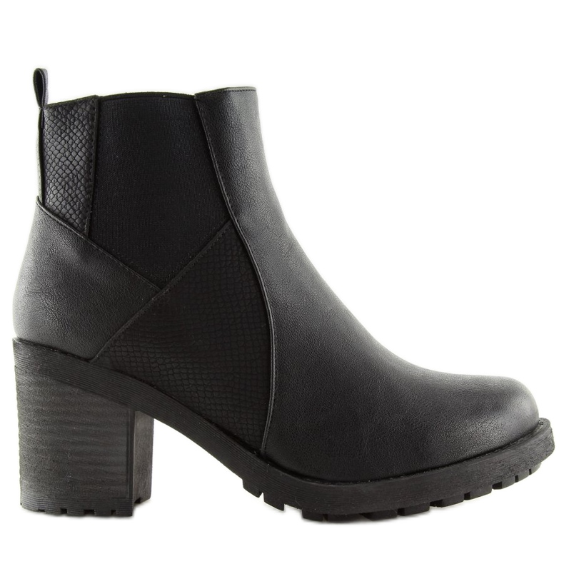 Schwarze Stiefel mit weiten Absätzen 1032-1 Schwarz