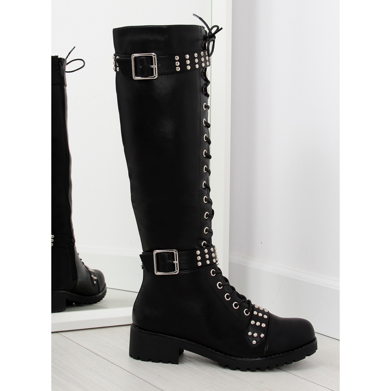 Reitstiefel mit Nieten schwarz PE116 schwarz