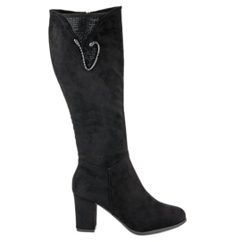 Stiefel mit hohen Absätzen aus Wildleder schwarz