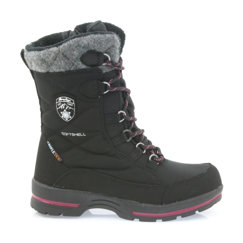 American Club Schwarze Softshell-Schneestiefel mit amerikanischer SN19/20-Membran rosa grau
