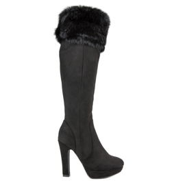 Super Me Overknee-Stiefel aus Wildleder mit Fell schwarz