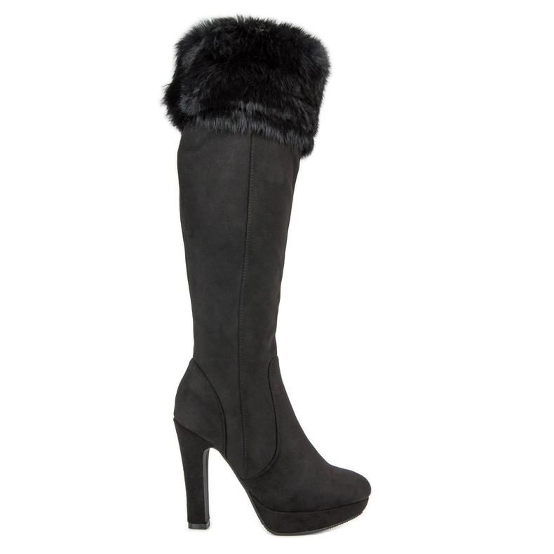 Super Me Overknee-Stiefel aus Wildleder mit Fell schwarz