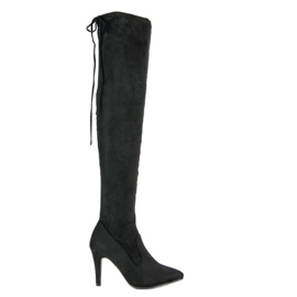 Cm Paris Wildleder-Oberschenkelstiefel an der Ferse schwarz