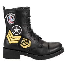 Diamantique Schwarze Militärstiefel