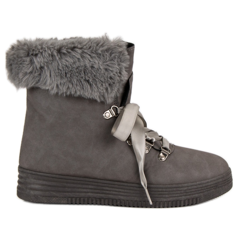 Graue Schneestiefel mit Fell