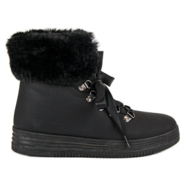 Schwarze Schneestiefel mit Fell