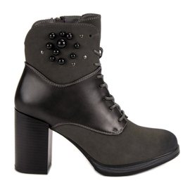 Vinceza Schnürstiefeletten an einem Pfosten grau