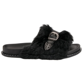 Modische Flip-Flops mit Fell schwarz