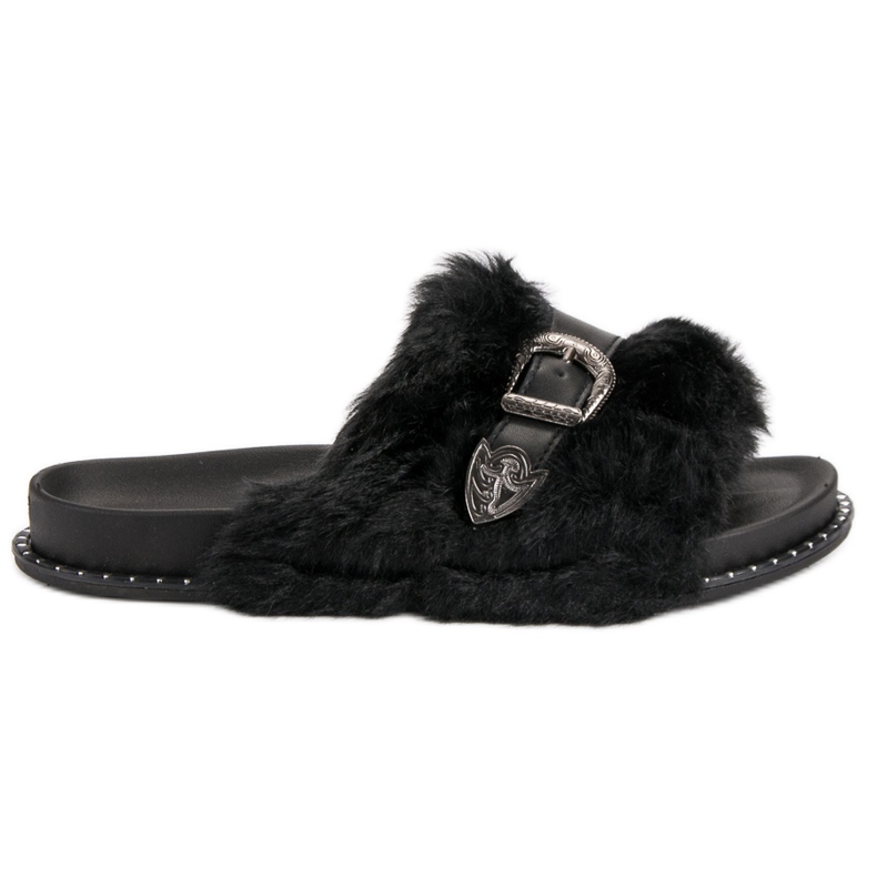 Modische Flip-Flops mit Fell schwarz