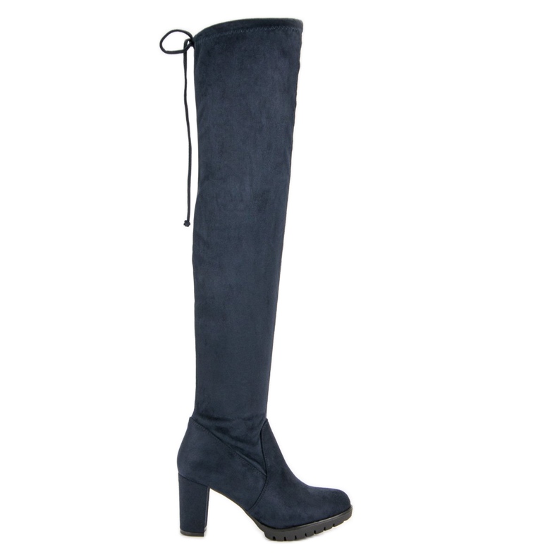 SDS Wildleder-Oberschenkelstiefel auf der Plattform blau