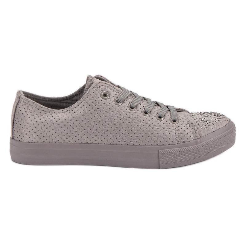 Sport Graue Sneakers mit Kristallen