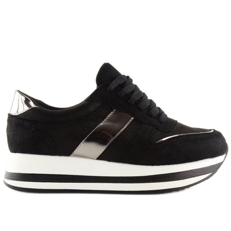 Schwarz 99-11 Schwarze Schuhe mit hohen Sohlen