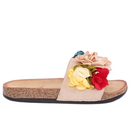 Beige Hausschuhe für Damen P-848 Beige mehrfarbig rosa