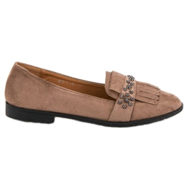Laura Mode Beige Slipper mit Strasssteinen