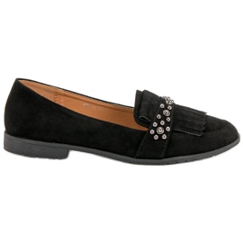 Laura Mode Schwarze Loafer mit Strasssteinen