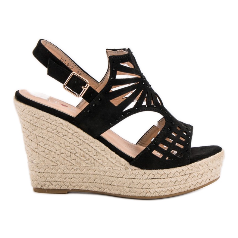 Top Shoes Durchbrochene Keilsandalen schwarz