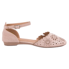 Laura Mode Durchbrochene Ballerinas mit Kristallen rosa