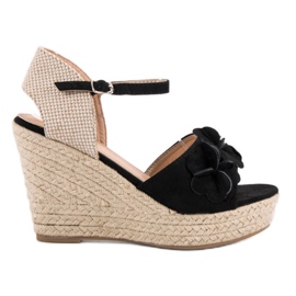 Top Shoes Schwarze Sandalen mit Blumen