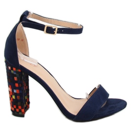 Marineblaue Sandalen mit hohem Absatz 708-24 Navy mehrfarbig