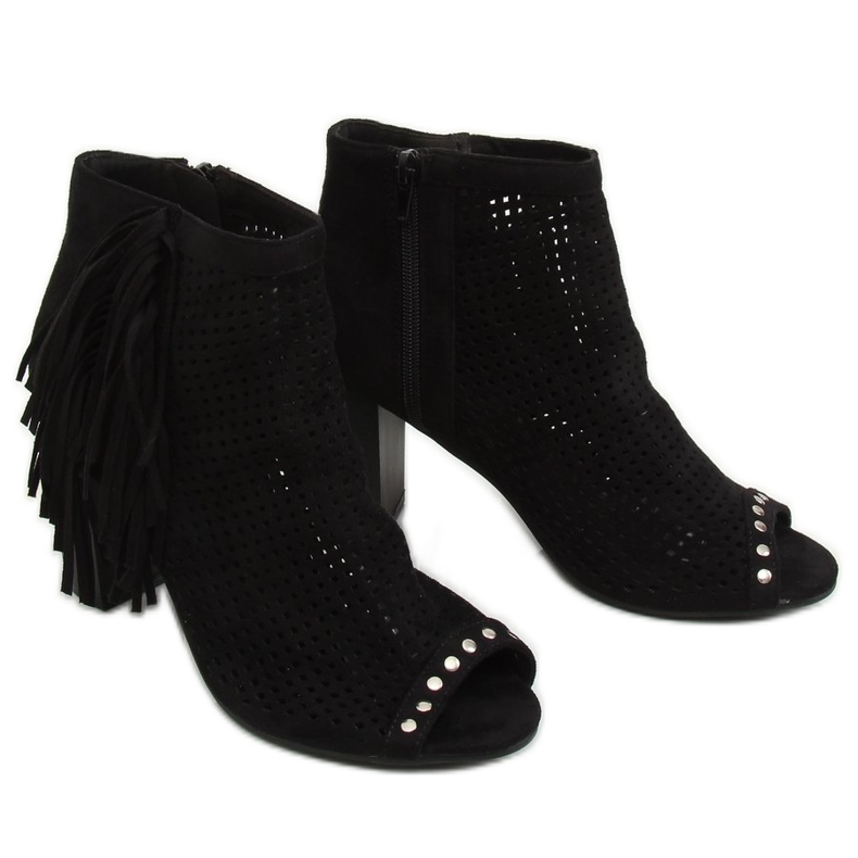 Schwarz AF-9 Schwarze Stiefel mit offener Spitze