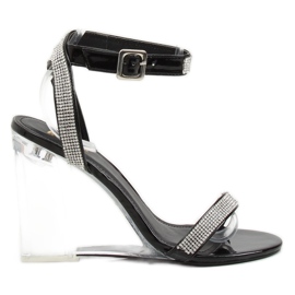 Sandalen auf einem transparenten schwarzen Keil JR1801 Black