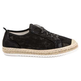 Queentina Schwarze Espadrilles zum Schnüren
