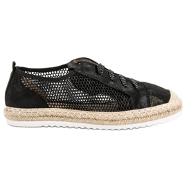Queentina Espadrilles zum Schnüren mit Mesh schwarz