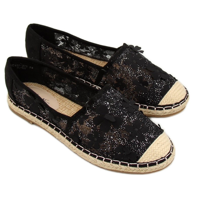 Schwarze Spitze Espadrilles MB188-225 Schwarz