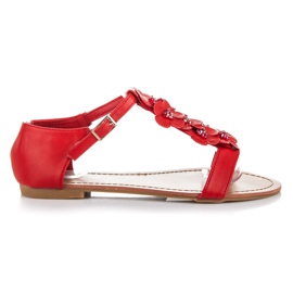 Flache Sandalen aus Öko-Leder rot