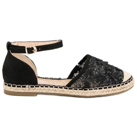 Nio Nio Espadrilles aus Spitze schwarz