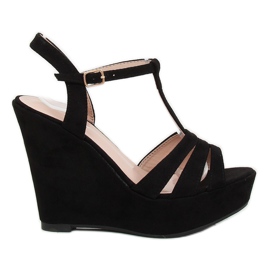 Schwarze Sandalen mit Keilabsatz A208 Black