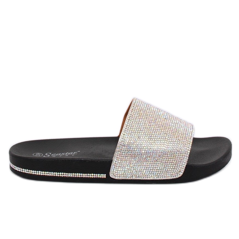 Schwarz BG21P Schwarze Hausschuhe mit Zirkonia